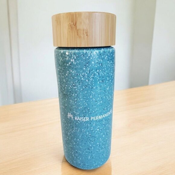 Kaiser Permanente Speckled Teal Stoneware Tumbler Bottle 10 Oz‎ Coffee Tea Mug - Picture 1 of 8
